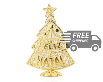 Filigraner Weihnachtsbaum Traditionell Portugal, 925 Sterling Silber mit 24k Goldbad