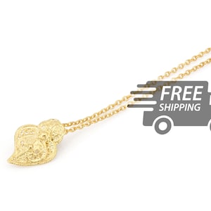 Portuguese Filigree NECKLACE w/ Extra Small VIANA HEART Traditional Antique Portugal, 925 Sterling Silver with 24k Gold Bath