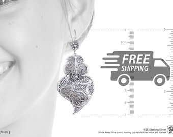 Portuguese Filigree Earrings: Viana Heart, 925 Sterling Silver, Large