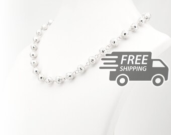 Collana portoghese in filigrana: perline Viana di medie dimensioni, argento sterling 925, corta