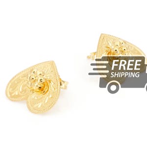 Gold Plated 925 Sterling Silver Earrings: Inverted Heart, Portuguese Traditional, Hand Carved, Buterfly, Pestana