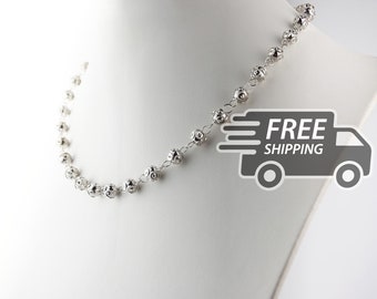 Collana in filigrana portoghese: piccole perline Viana, argento sterling 925, corta