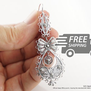 Portuguese Filigree Earrings: Princess, 925 Sterling Silver, Large