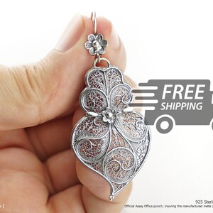 PENDIENTES Filigrana Portuguesa Talla M Corazón de Viana Tradicional Antiguo Portugal, Plata de Ley 925