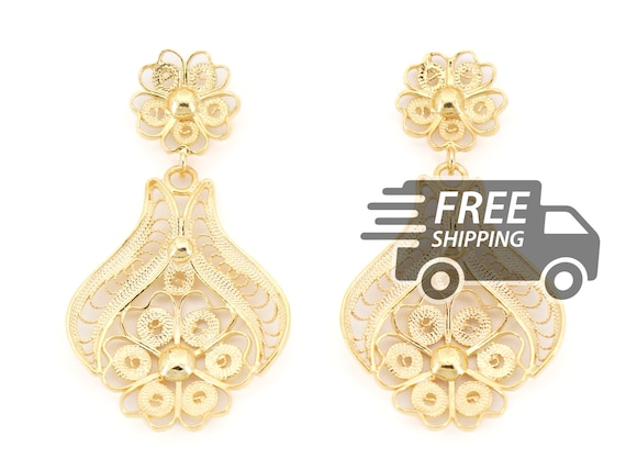 Boucles D'oreilles Clous Portugaises - Or 19.2K (800) Avec Cubic Zirconia (CZ) - Style Chandelier/stud - Occasion