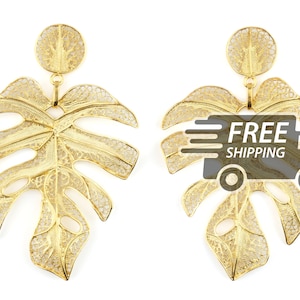 PENDIENTES Filigrana Portuguesa Declaración Hoja Viana Tradicional Portugal, Plata de Ley 925 con Baño de Oro de 24k