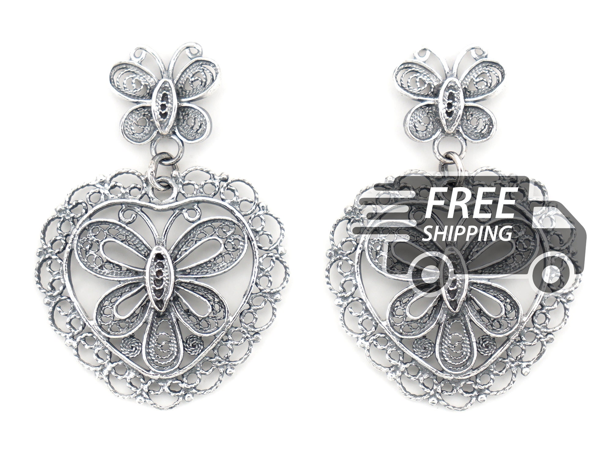 Orecchini Cuore Aperto In Argento Sterling 925 - Rotondo Con Chiusura A Farfallina - Confezione Regalo