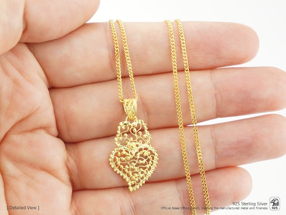 Portuguese Filigree PENDANT Small Heart With Necklace Traditional