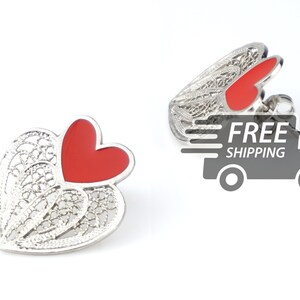 Portuguese Filigree EARRINGS Heart & Enamel Pushback Viana Traditional Portugal, 925 Sterling Silver w/ Rhodium Bath