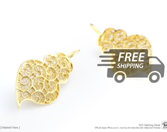 Portuguese Filigree Earrings: Twirls Viana Heart, Gold Plated 925 Sterling Silver