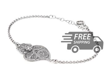 Portugisiskt filigranarmband: Viana-hjärta, 925 sterlingsilver