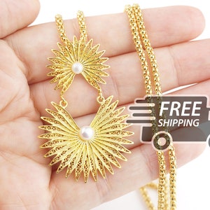 Portuguese Filigree and Pearl PENDANT w/ Granitos Necklace Viana Traditional Antique Portugal in 925 Silver with 24k Gold Bath