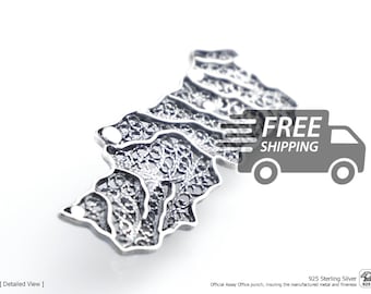 Portuguese Filigree PIN Map Portugal Shaped Traditional Antique Portugal, 925 Sterling Silver
