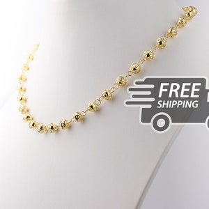 Portuguese Filigree NECKLACE Contas de Viana Beads (6mm) Traditional Portugal, 925 Sterling Silver with 24k Gold Bath