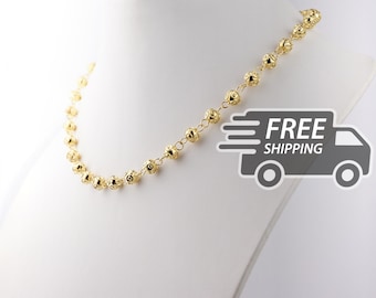 Collana in filigrana portoghese: piccole perline Viana, argento sterling 925 placcato oro, corta