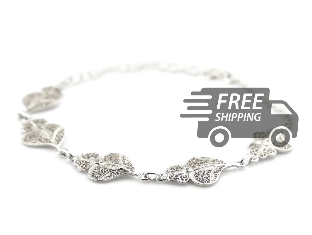 BRACELET portugais en filigrane cinq coeurs de Viana en argent sterling 925