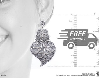 Portuguese Filigree Earrings: Viana Heart, Extra Large, 925 Sterling Silver