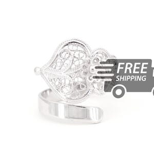 Portuguese Filigree RING Small Viana Heart Adjustable Traditional Portugal, 925 Sterling Silver