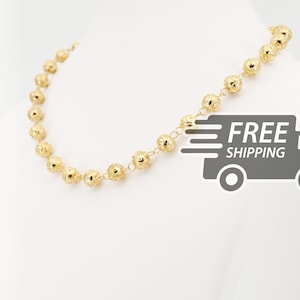 Portuguese Filigree NECKLACE Contas de Viana Beads (8mm) Traditional Portugal, 925 Sterling Silver with 24k Gold Bath