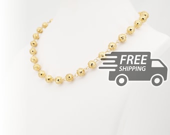 Collana portoghese in filigrana: perline Viana di medie dimensioni, argento sterling 925 placcato oro, corta