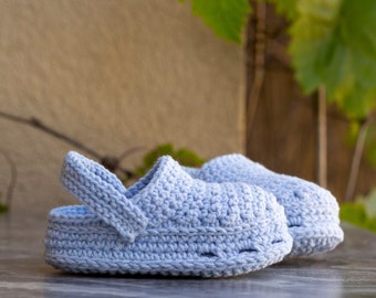 Crochet baby blue sandals, newborn barefoot shoes, Soft infant slides