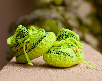 Crochet newborn shoes, Neon Yellow baby sneakers, Infant slipper