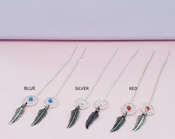 Beautiful Traditional Sterling Silver Dreamcatcher Earrings, Feather Earrings, Boho Earrings, Dangle Drop Earrings, Edgy Style