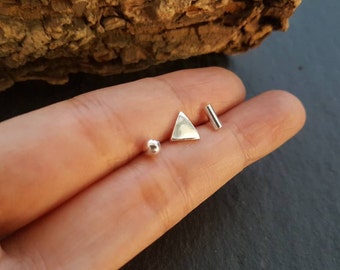 Single Set of Geometric Earrings, Geometric Stud Earrings, 925 Sterling Silver Earrings, Earrings Set, Third Piercing Earrings
