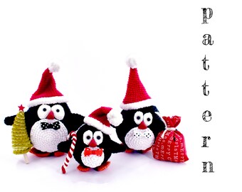 クリスマスペンギンのかぎ針編みパターン - 編みぐるみペンギンのチュートリアル（PDF）