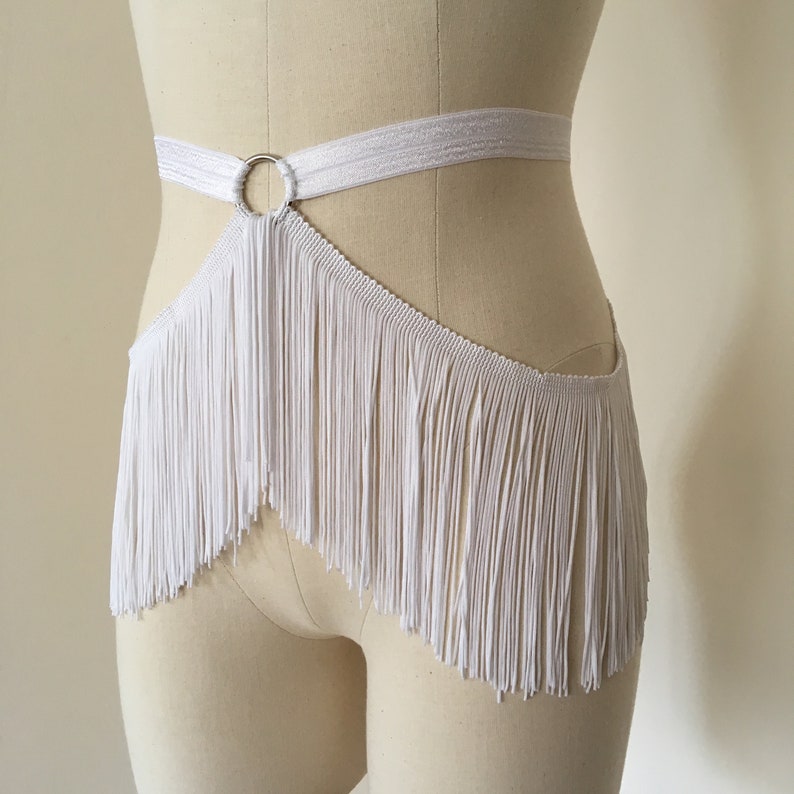 Fringe Belt Skirt White Burlesque Shimmy Fringe Cage Bra