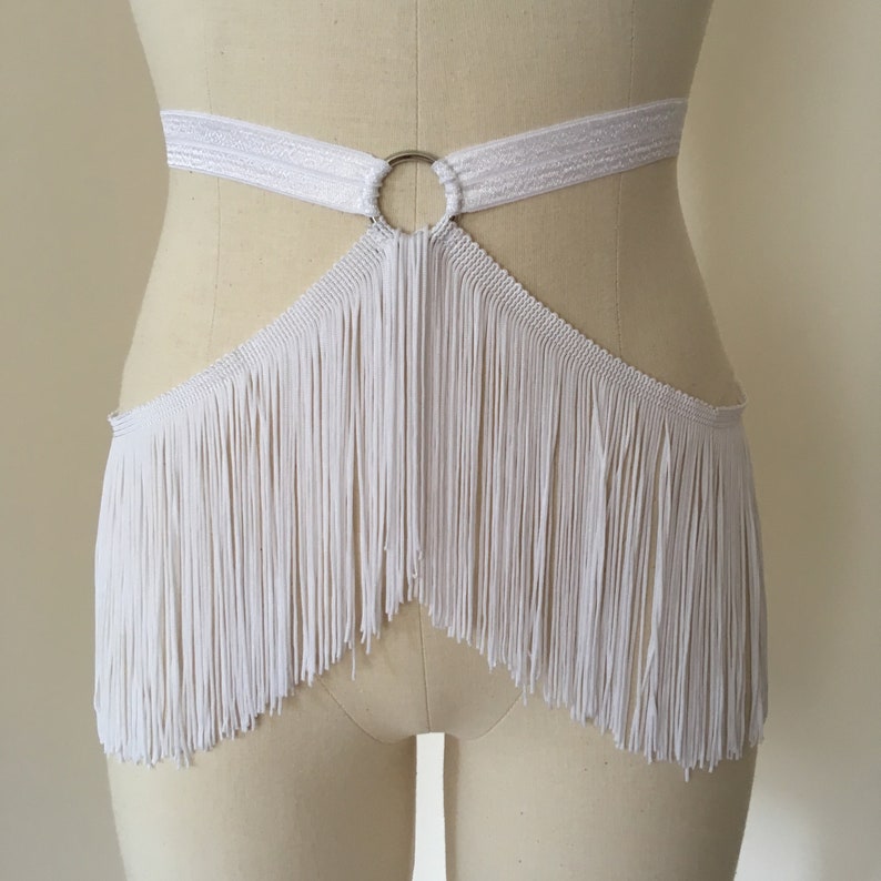 Fringe Belt Skirt White Burlesque Shimmy Fringe Cage Bra