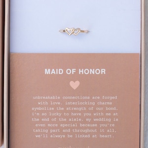 Maid of honor linked heart ring with CZ, gift for maid of honor, tiny pave cubic zirconia, maid of honor gift idea, wedding gift idea