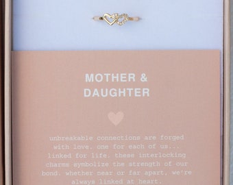Mother & daughter linked heart ring with CZ, jewelry gift for mom, tiny pave cubic zirconia, mom gift idea, jewelry gift for daughter