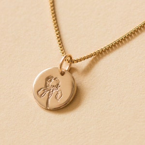 Colar Íris, flor de nascimento de fevereiro, banhado a ouro 14k, prata de lei 925, ouro rosa.