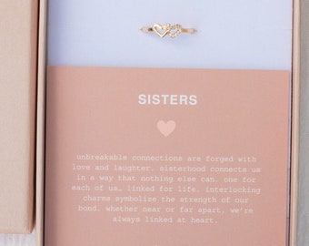 Sisters linked heart ring with CZ, sister jewelry gift idea, tiny pave cubic zirconia, sister ring gift, sterling silver, 18k gold vermeil