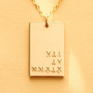 Date necklace, anniversary necklace, roman numerals necklace, roman numerals date necklace, wedding gift, gold custom necklace