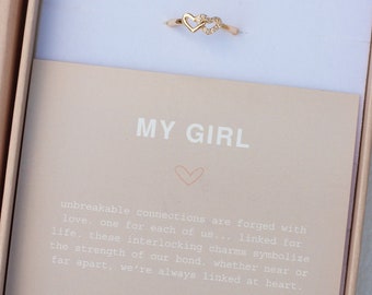 My Girl linked heart ring with CZ, girlfriend gift idea, tiny pave cubic zirconia, my girl ring gift, sterling silver, 18k gold vermeil