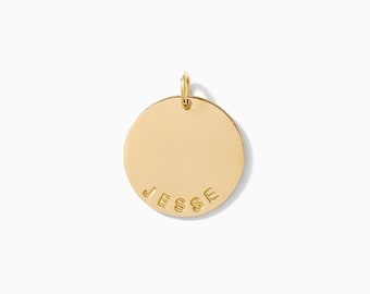 Custom Disc charm, 15mm, 14k Gold Filled, .925 Sterling Silver, Rose Gold