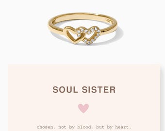 Soul Sister Linked Hearts CZ Ring, 18k Gold Vermeil, .925 Sterling Silver