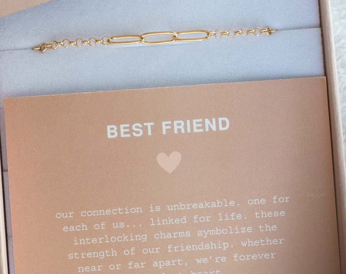 Best Friend Linked Bracelet, 14k Gold Filled, .925 Sterling Silver, 18k Gold Plated, Rhodium