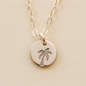 Palm tree necklace, palm tree jewelry, tropical, beach jewelry, vacation, hand stamped, engraved, personalized, custom, minimalist, NP-375C
