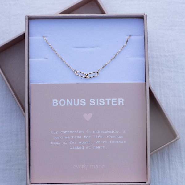 Bonus sister necklace, gifts for your bonus sister, bonus sister gift, bonus sister present, linked bonus sister necklace, LINKED