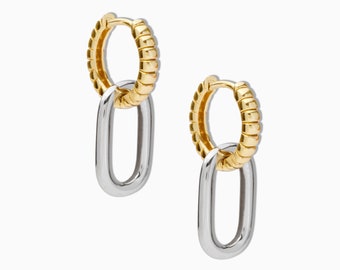 Convertible hoop earrings, 18k gold vermeil, minimalist hoop earrings, gold hoops, dangle earrings, two tone earrings, mixed metal earrings