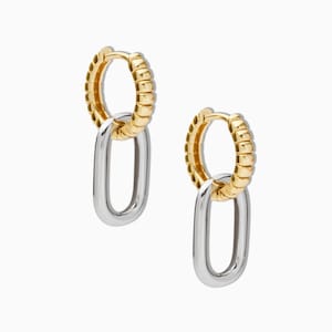 Convertible hoop earrings, 18k gold vermeil, minimalist hoop earrings, gold hoops, dangle earrings, two tone earrings, mixed metal earrings