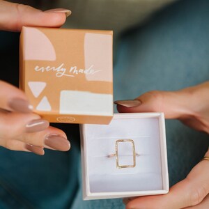 Rhea Ring, Open Rectangle Hammered Ring, Rectangle Ring, Geometric Ring ...