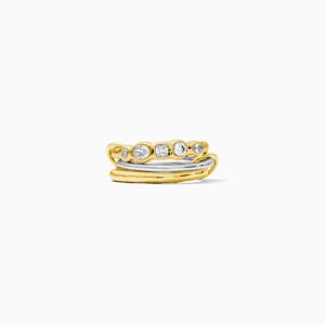 Trinity Stacking Ring, .925 Sterling Silver, 18k Gold Plated, Three Interlocked Stacked Rings, Cubic Zirconia