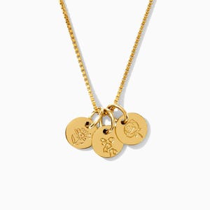 Birth flower charm necklace, 6mm sterling silver or 14k gold filled disc, birth flower necklace gold, birth flower necklace silver