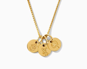 Birth Flower Charm Necklace, 14k Gold Filled, .925 Sterling Silver
