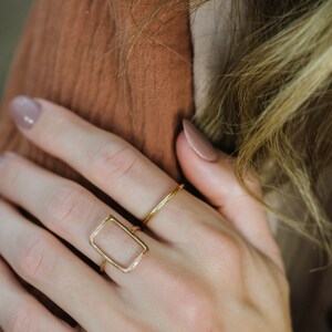 Rhea Ring, Open Rectangle Hammered Ring, Rectangle Ring, Geometric Ring ...