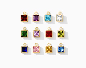 4mm Square Birthstone Charm, 14k Gold Filled, .925 Sterling Silver